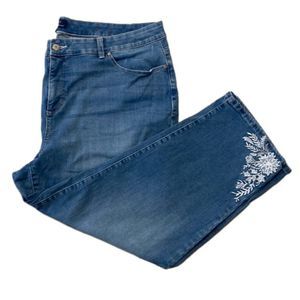 Talbots Simply Flattering 5-Pocket Cropped Jeans with White Floral Embroidery